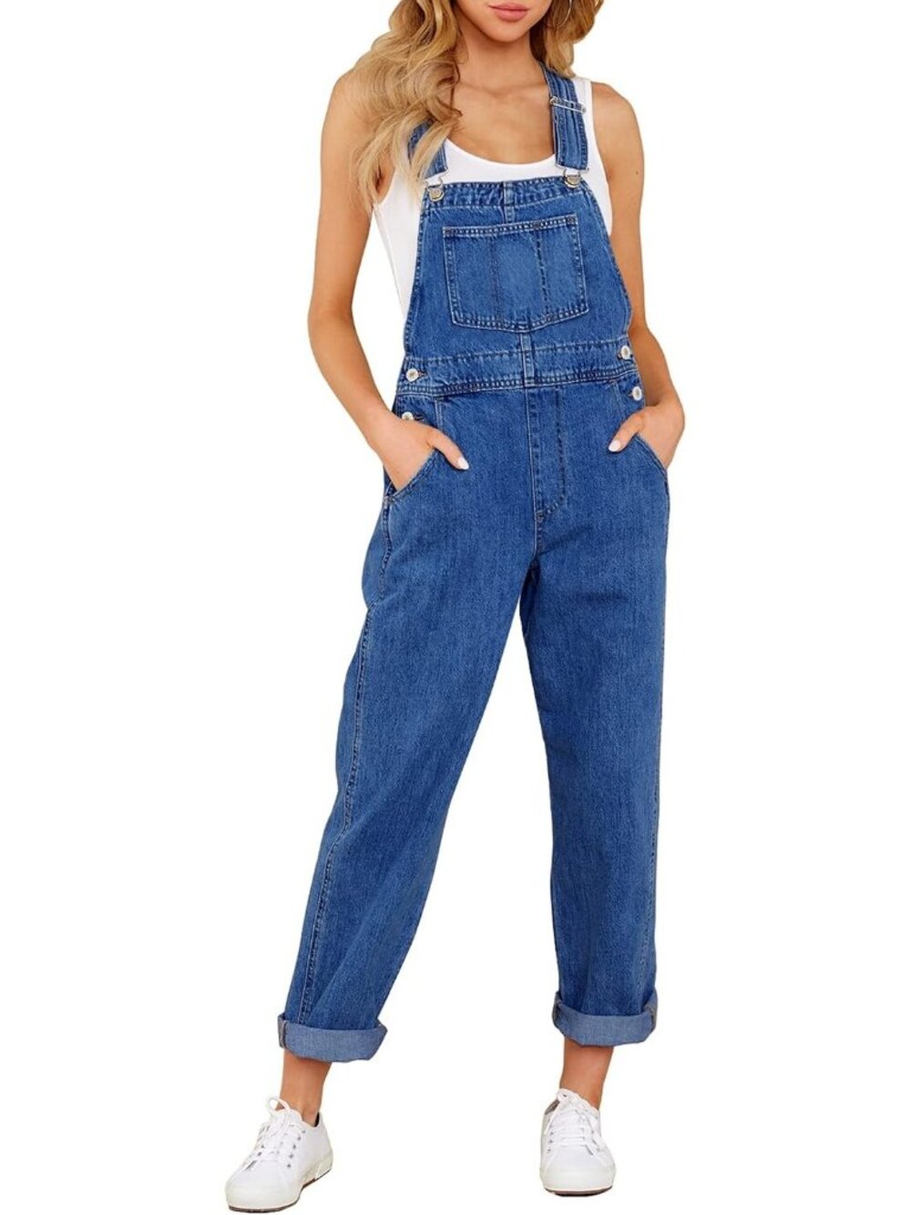 Women's Cody Blue Loose Fit Jean Denim Bib Jumpsuit Stretch Overall Pants